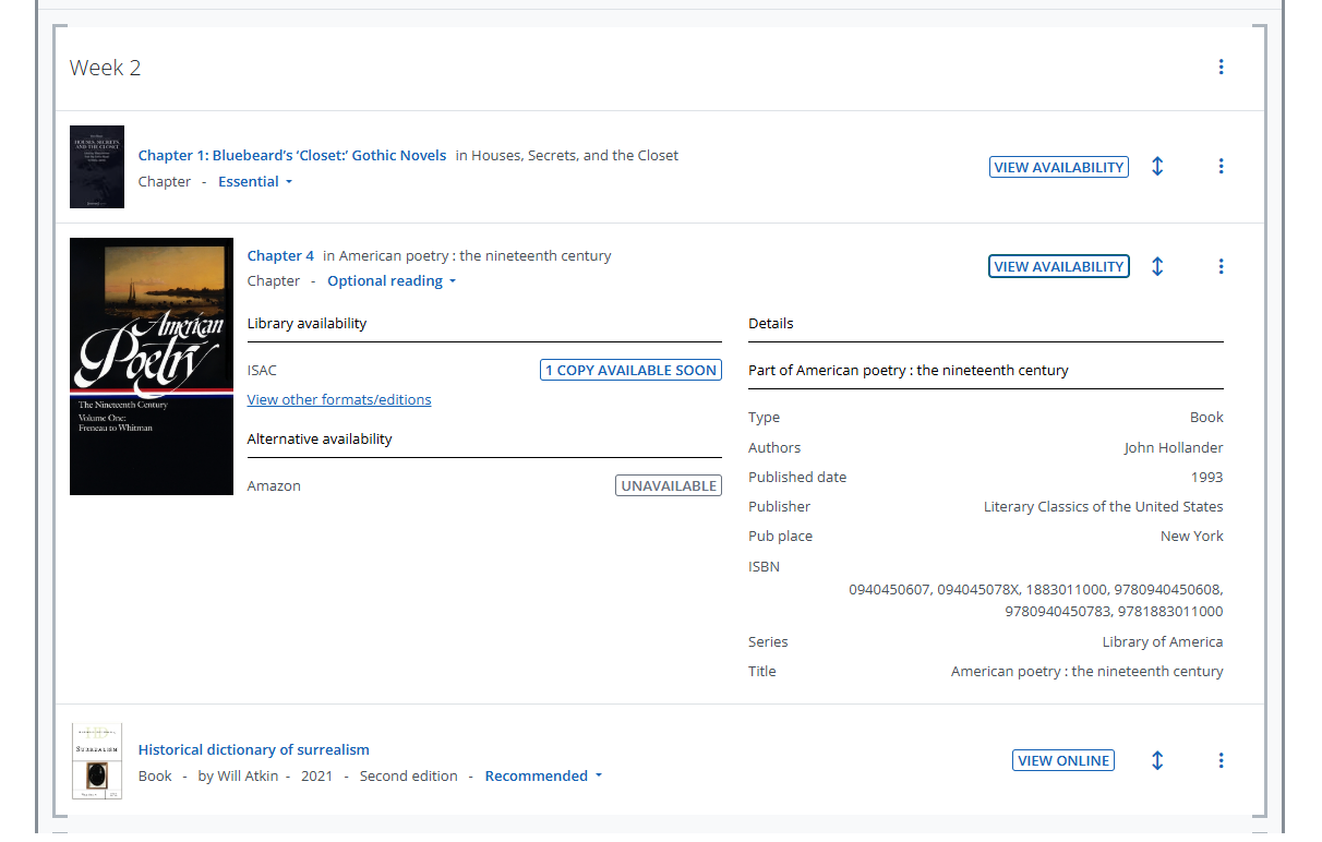 A screenshot of a Talis Aspire Reading List, showing a book cover image against an item listed